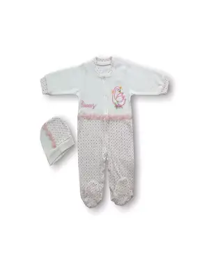 Şık Kuğu Nakışlı Bebek Tulumu Ekru