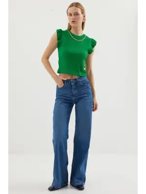 0430 Örme Bluz - Yeşil