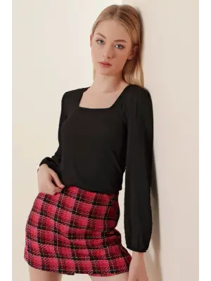 0442 Uzun Kollu Bluz - Siyah