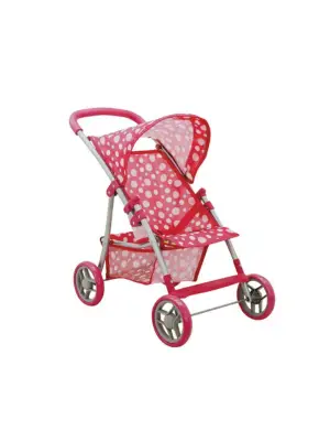 0664 Puantiye Desenli, 4 Tekerlekli ve Tenteli Oyuncak Puset - Sunman
