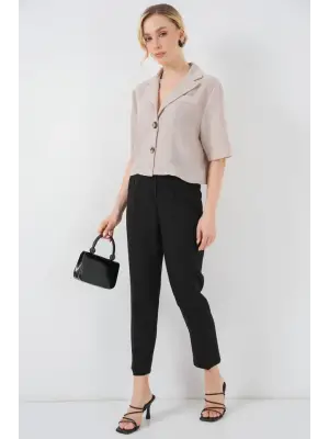 0706 Crop Keten Ceket - Bej
