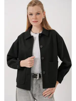 0713 Kaşe Ceket - Siyah