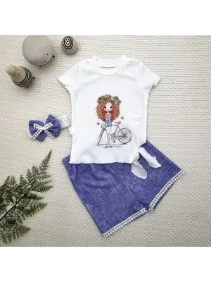 Çılgın Bisikletli Baskılı Kız Bebek 3lü Takım