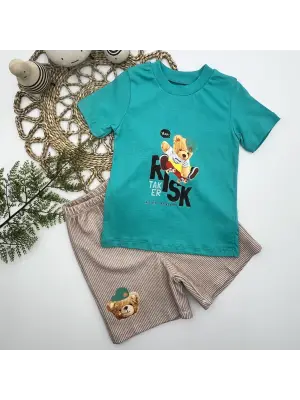 Modern Ayı Baskılı Tişört ve Şort Takımı