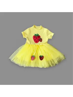 Tarz Çilek Kuşaklı Bebek Elbisesi