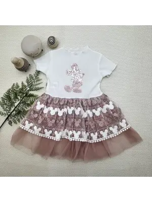 Çarpıcı Mickey Baskılı Bebek Elbisesi