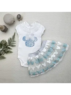 Şık Mickey Nakışlı Kız Bebek Takımı