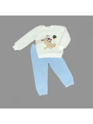 Çarpıcı Kuzu Kumaş Sweat Pantolonlu Bebek Takımı Mavi