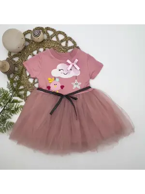 Zarif Tül Tokalı Bulut Civciv Kız Bebek Elbisesi