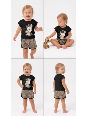 1/4 Yaş Leopar Tavşan Baskılı Çocuk Takımı