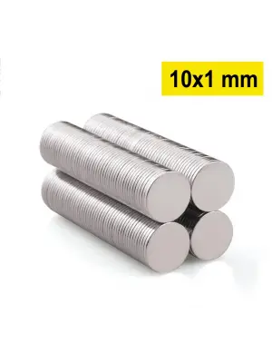1 Adet 10x1mm Yuvarlak Neodyum Mıknatıs Güçlü Dayanıklı Magnet Nikel Kaplama