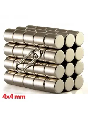 1 Adet 4x4 Mm Yuvarlak Neodyum Mıknatıs N35 Güçlü Magnet Nikel Kaplama