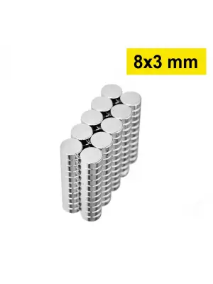 1 Adet 8x3mm Yuvarlak Neodyum Mıknatıs Güçlü Nikel Kaplamalı Kaliteli Dayanıklı Magnet