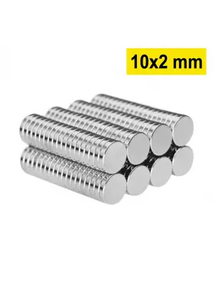 10 Adet 10x2mm Yuvarlak Neodyum Mıknatıs Güçlü Magnet Nikel Kaplamalı