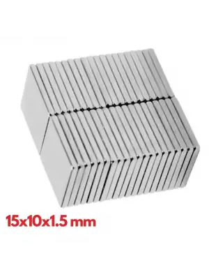 10 Adet 15x10x1.5 Mm Köşeli Neodyum Mıknatıs N35 Magnet Dayanıklı Nikel Kaplama