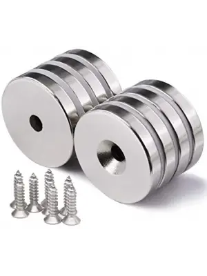 10 Adet 25x10/5x5,5 Mm Neodyum Mıknatıs Havşa Delikli Magnet Vida Atılabilir N35 Nikel Paslanmaz