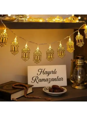 10 Adet Sarkıtlı Ramazan Fenerli LED Işık – Pilli 2 Metre Ramazan Süsü, İslami Dekorasyon, Ev ve Mekanlar İçin Dekoratif Ortam Aydınlatması