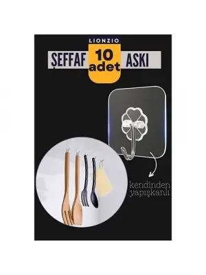 10lu Şeffaf Kendinden Yapışkanlı Güçlü Askı Kancası, Banyo Mutfak Organizer, İz Bırakmaz Pratik Askı