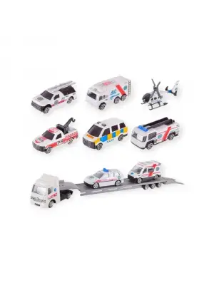 10 Parça Araç Taşıyan Tır Seti - Die Cast - DS047 - Ambulans
