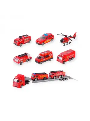 10 Parça Araç Taşıyan Tır Seti - Die Cast - DS047 - İtfaiye