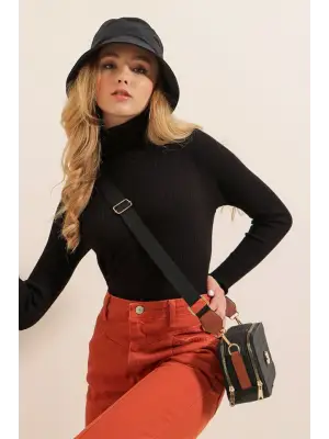 10311 Balıkçı Yaka Triko Kazak - Siyah