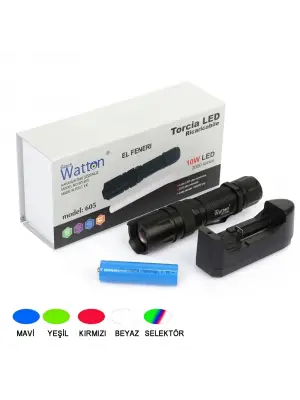 10w 2000 Lümen 4 Renk Güçlü El Feneri  Wt-605