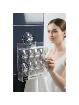 12li Şeffaf Askılı Vantuz Kanca | Banyo & Mutfak Duvar Askısı (4cm) - 1.36kg Taşıma