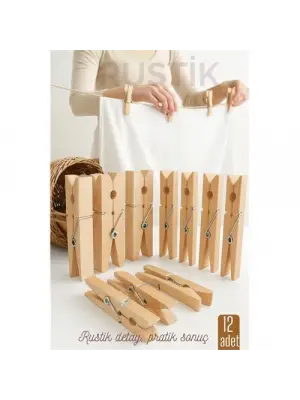 12’li Ahşap Mandal Seti – Doğal Görünümlü, Çok Amaçlı, Dayanıklı Yaylı Tasarım