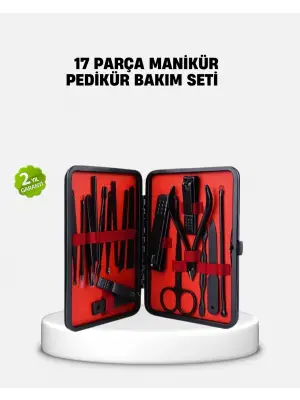 17 Parça Profesyonel Manikür Pedikür Seti Paslanmaz Çelik Siyah Kutu