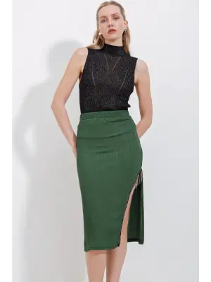 1890 Zincir Detaylı Etek - Zümrüt Yeşili