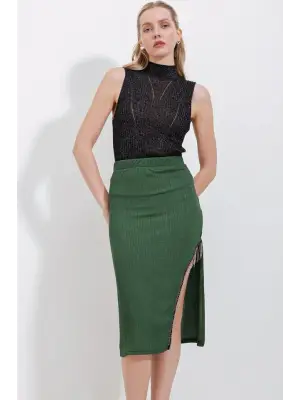 1890 Zincir Detaylı Etek - Zümrüt Yeşili