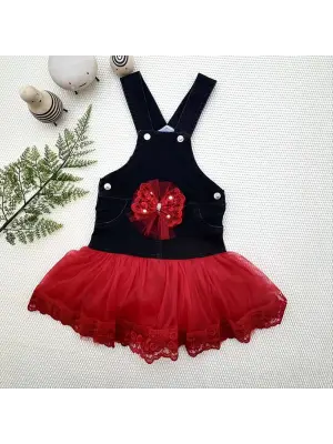 Tül Etek Detaylı Salopet Kız Çocuk Elbisesi