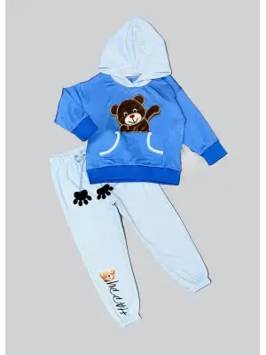 Çarpıcı Ayı Desenli Kapşonlu Erkek Çocuk Takımı