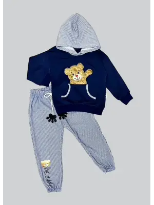Modern Ayı Desenli Kapşonlu Erkek Çocuk Takımı