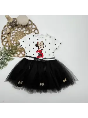 Yaratıcı Puantiyeli Mickey Baskılı Kız Bebek Tütü Elbisesi