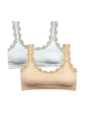 Omarı Bambu Kadın Büstiyer Beyaz Ten Nakış İşlemeli