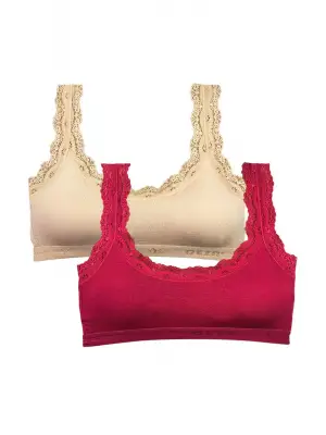 Omarı Dantel Nakışlı Bambu Kadın Büstiyer - Ten Bordo