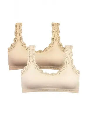 Omarı İnce Dantel İşlemeli Bambu Kadın Büstiyer - Ten Krem