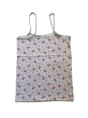 2 Adet Kadın Askılı Desenli Atlet Dantelli Empirme Pamuklu Penye D1-2