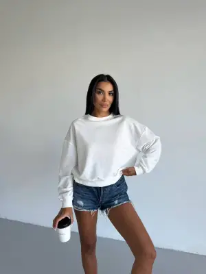 2 iplik bisiklet yaka sweat beyaz f2339