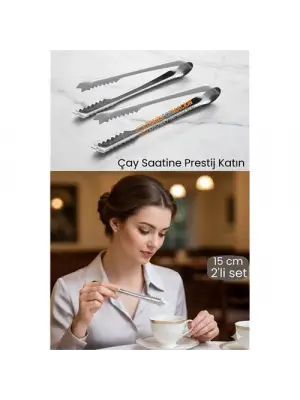 2 li Paslanmaz Çelik Şeker Maşası - Profesyonel Sunum ve Servis Maşası Seti - 15 cm