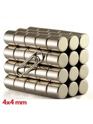 20 Adet 4x4 Mm Yuvarlak Neodyum Mıknatıs N35 Güçlü Magnet Nikel Kaplama