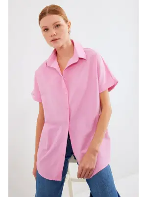 20120 Oversize Kısa Kollu Gömlek - Pembe
