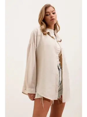 Modern Oversize Keten Gömlek