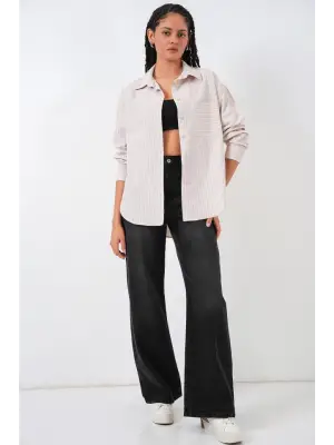 Göz Alıcı Çizgili Oversize Gömlek