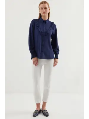 Gömlek Fırfırlı Uzun Kol Lacivert