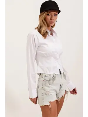 20231 Slim Fit Poplin Gömlek - Beyaz