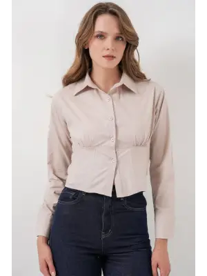 20231 Slim Fit Poplin Gömlek - Krem