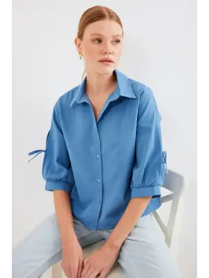 20246 Kol Detaylı Crop Gömlek - İndigo