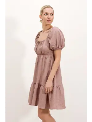 2351 Kloş Poplin Elbise - A.Gül Kurusu